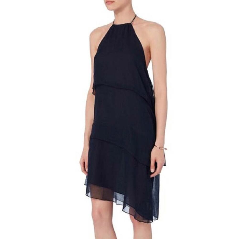 LOVE SAM Tiered Mini Dress - Dark Navy Blue - Halter - Gauzy - Asymmetrical - XS
